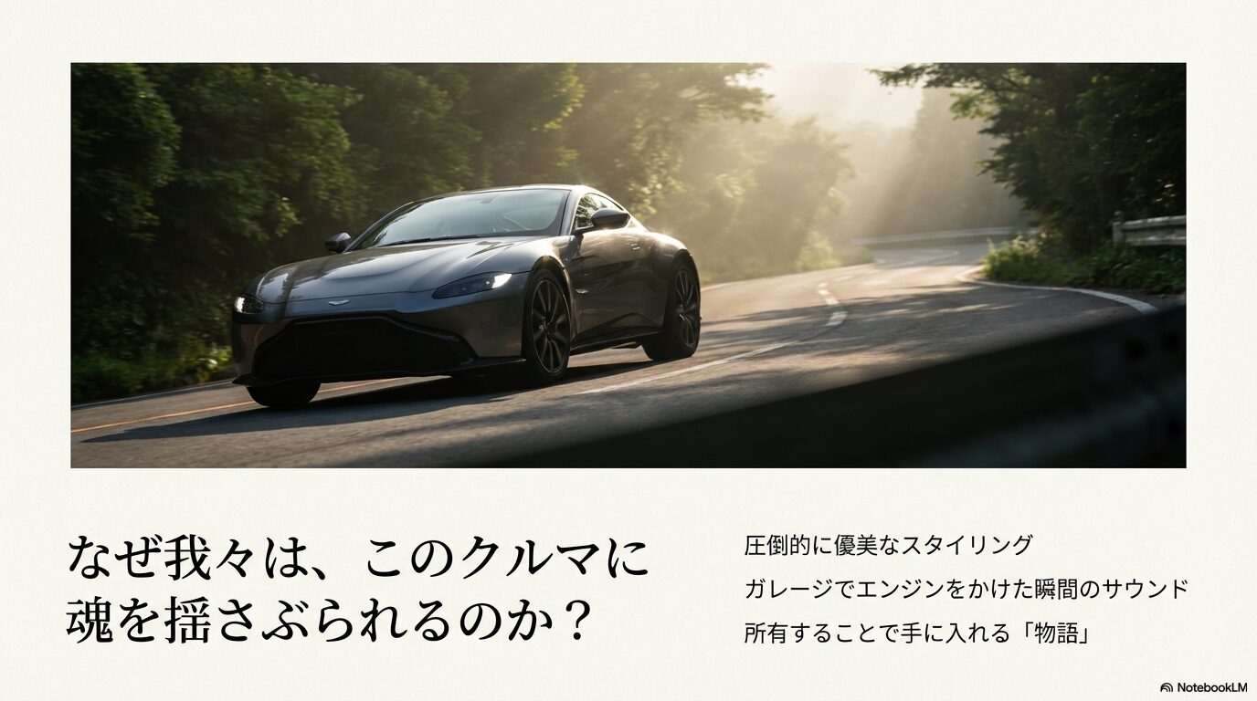 木漏れ日の中を走るアストンマーティンの美しいスタイリングと所有する喜び