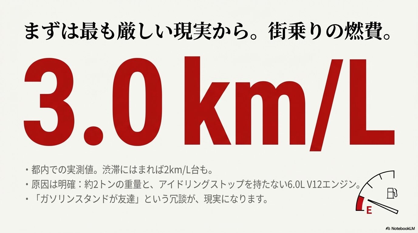 アストンマーティンラピードの街乗り燃費の実態。リッター3.0kmという厳しい現実と燃料計のエンプティ表示。

