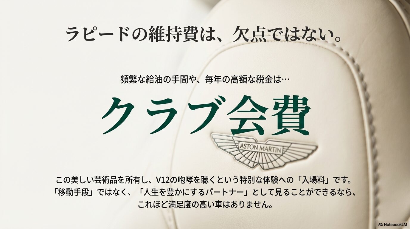 ラピードの維持費は欠点ではなくクラブ会費であるという考え方。V12エンジンと美しいデザインへの入場料。