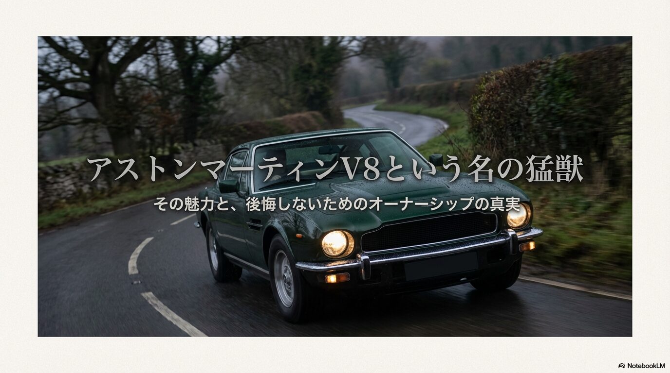 アストンマーティンV8という名の猛獣の魅力とオーナーシップの真実を解説するスライド表紙