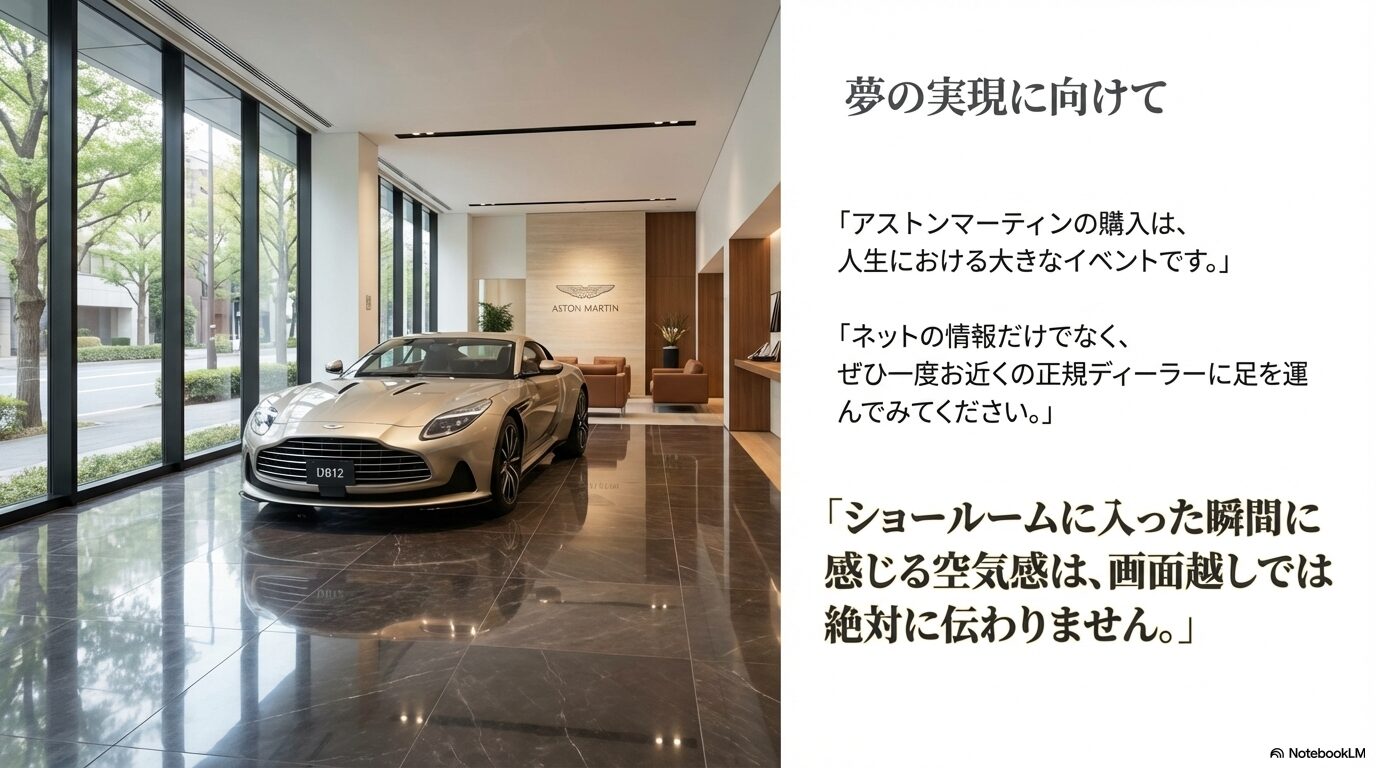 高級感あふれる正規ディーラーのショールーム内に展示されたDB12。