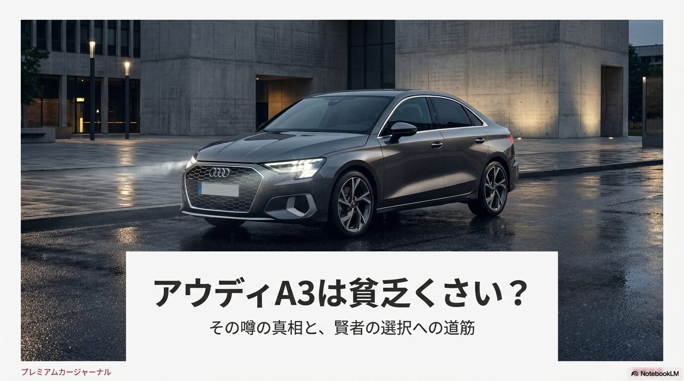 アウディA3の所有に伴う社会的評価と経済的リアリティに関する包括的研究の表題スライド