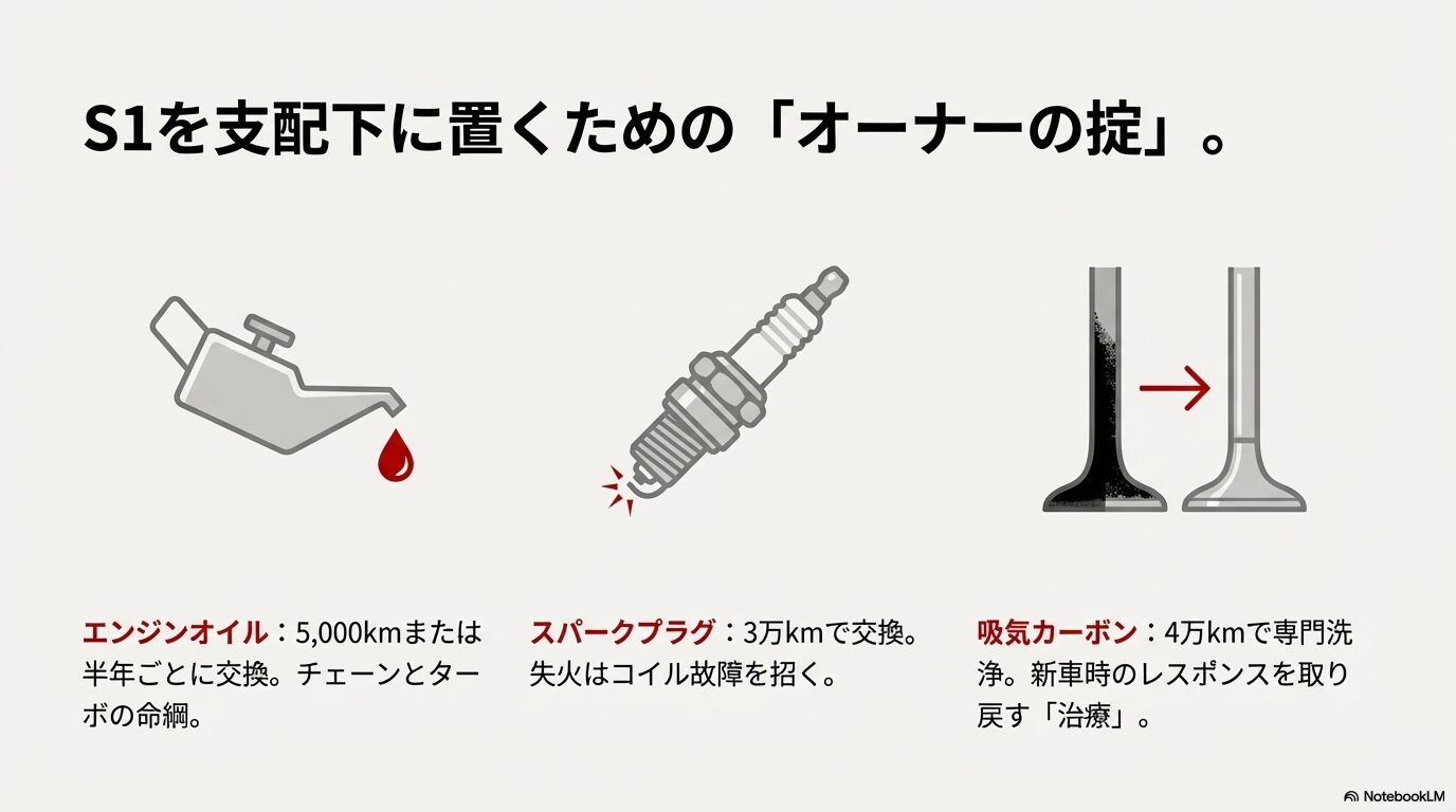 アウディS1 エンジンオイル交換 スパークプラグ カーボン除去 メンテナンス時期
