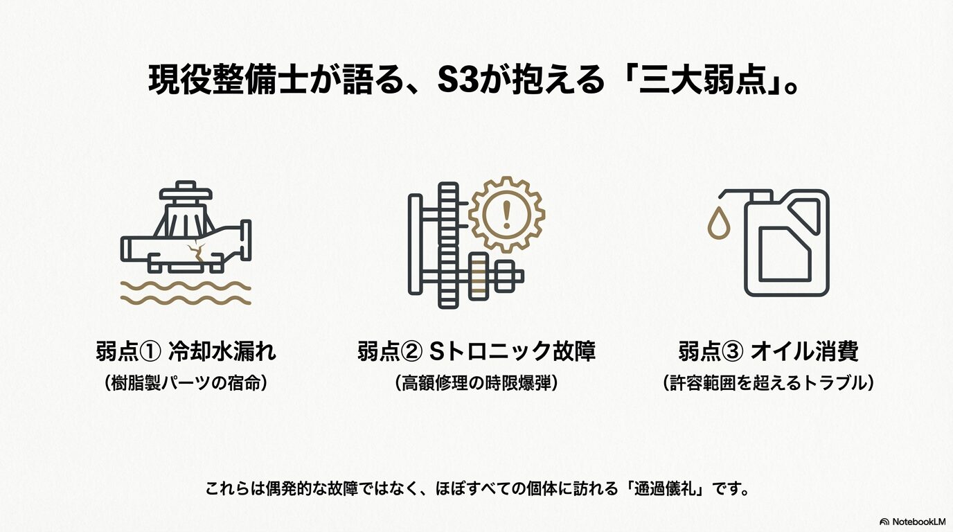 現役整備士が挙げるアウディS3の三大弱点：冷却水漏れ、Sトロニック、オイル消費" title="アウディS3が抱える3つの構造的弱点