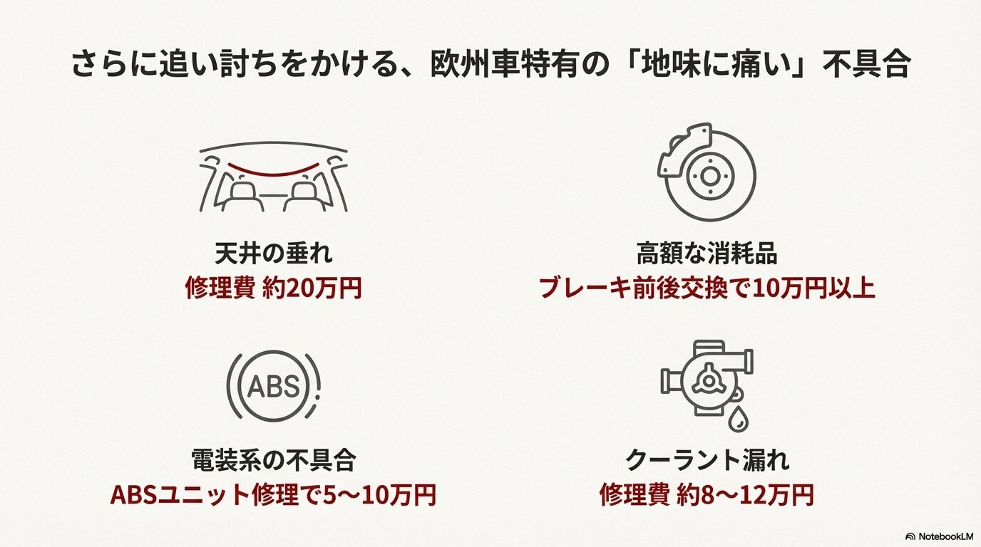 天井の垂れ・ブレーキ・ABS・クーラント漏れなど地味に痛い不具合の費用一覧