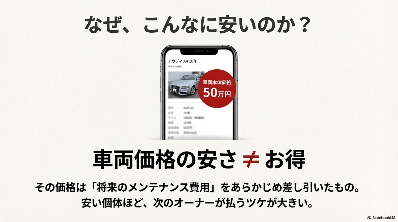 アウディ中古車の本体価格の安さと将来のメンテナンス費用の関係性解説