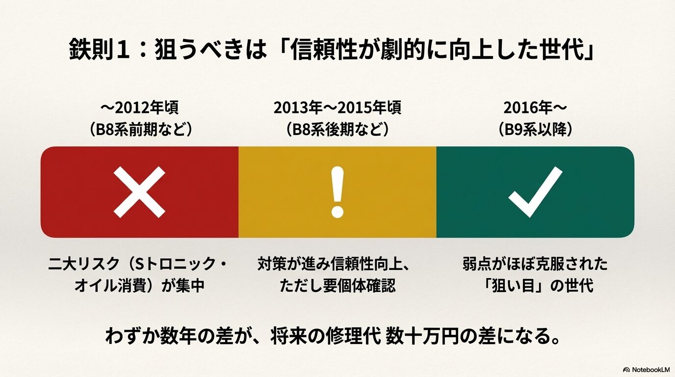 アウディの年式・世代別信頼性比較（B8系前期・後期・B9系以降）