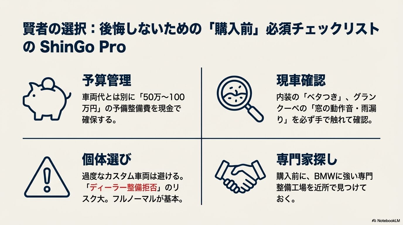 予算管理、現車確認、個体選び、専門家探しをまとめたBMW 6シリーズ購入前の必須チェックリスト