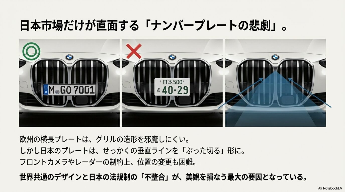 人々の反応グラフを用いて、従来の「多くの人がまあまあ好き」なデザインから「20%の熱狂」を狙うBMWの戦略を解説するスライド。