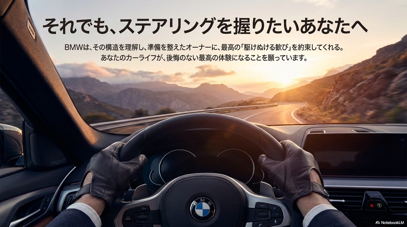 最高のカーライフを願うメッセージとBMWロゴのスライド