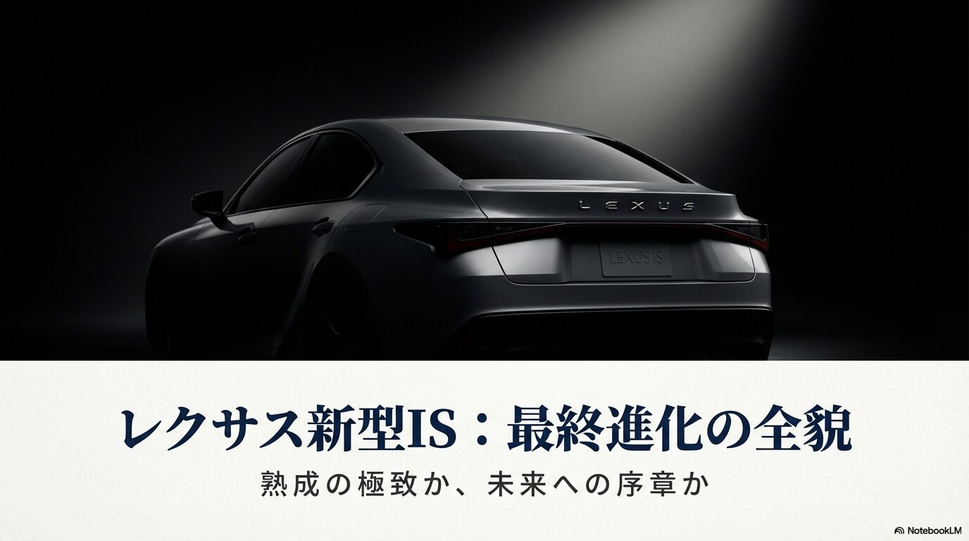 レクサス新型IS 2026年モデルのタイトルスライド。熟成の極致か、未来への序章かというキャッチコピー。