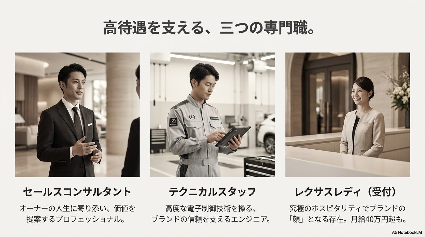 レクサスディーラーで働くセールスコンサルタント・テクニカルスタッフ・レクサスレディの3つの専門職