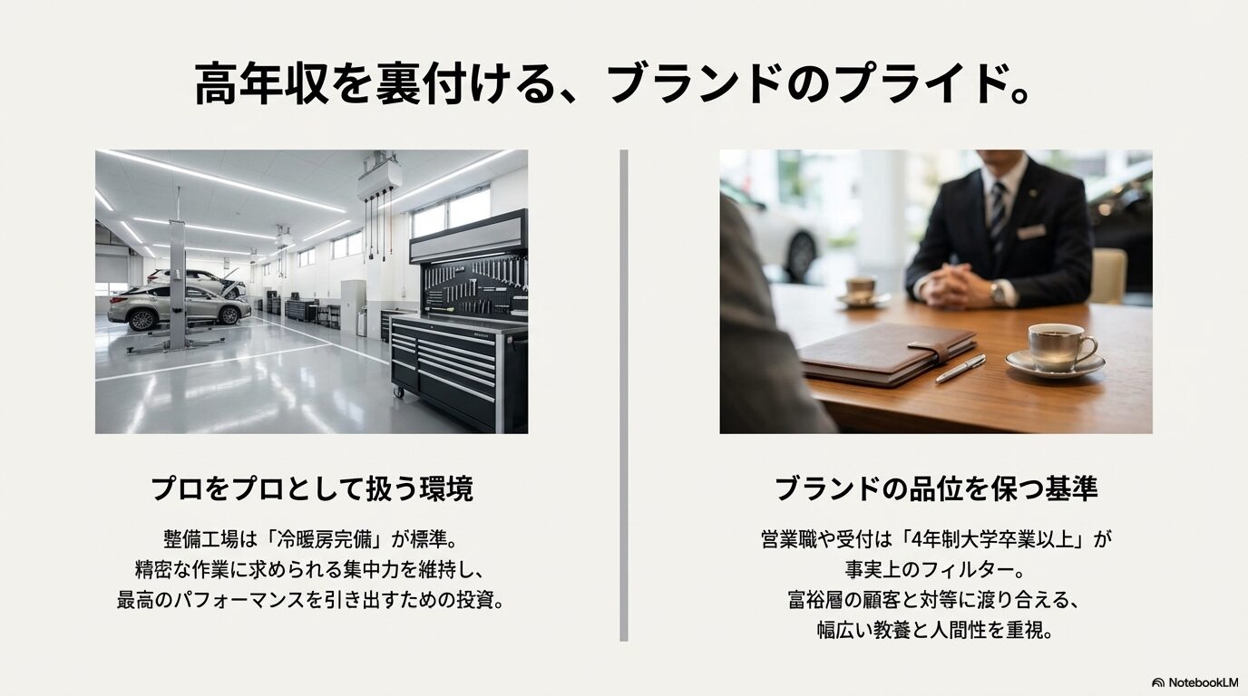 冷暖房完備で整理整頓されたレクサスの整備工場