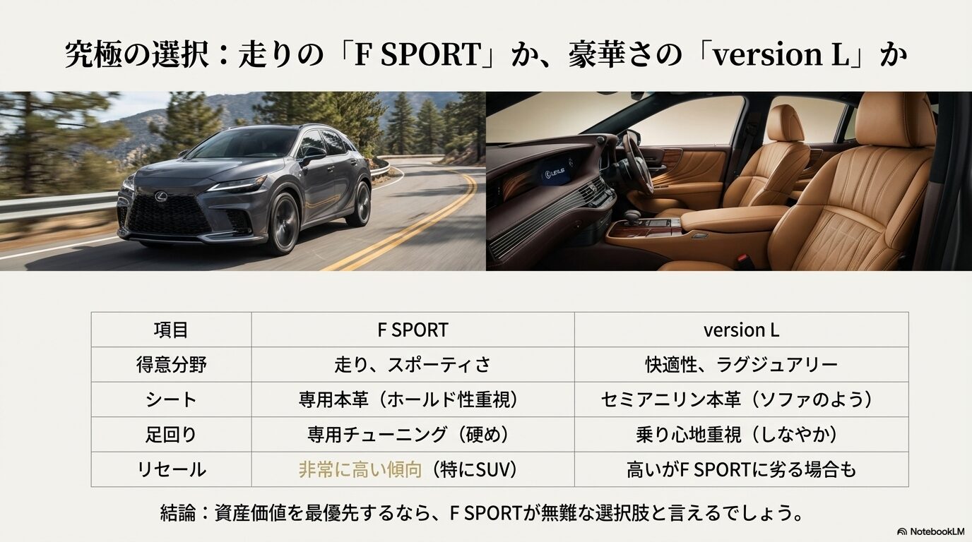 レクサスF SPORTとversion Lの徹底比較チャート:走り対ラグジュアリー