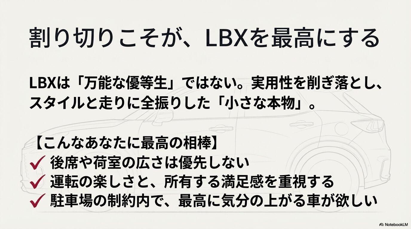 レクサスLBXのサイズや実用性を割り切って楽しむべきおすすめユーザーのチェックリスト