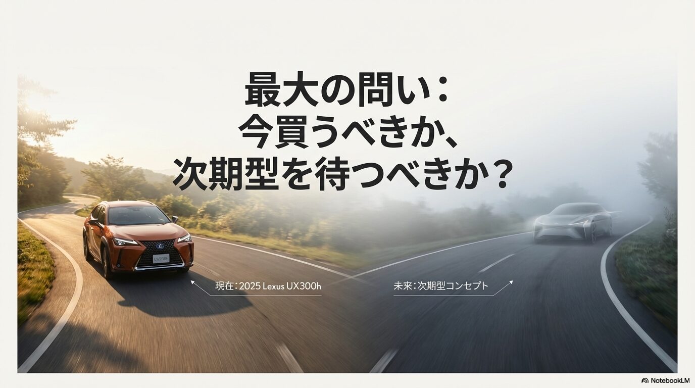2025年モデルUX300hと将来の次期型コンセプトを比較検討するイメージ画像 。