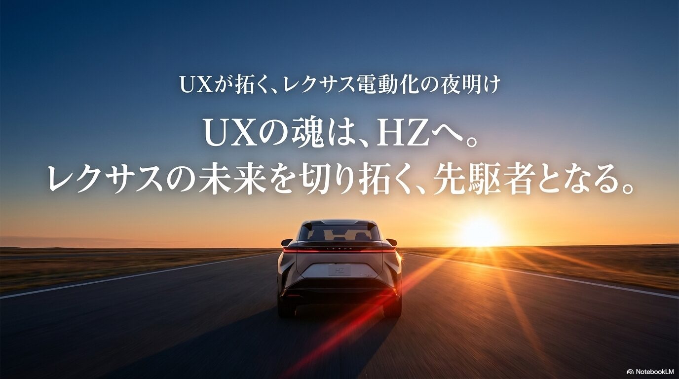 UXの魂がHZへ引き継がれ、レクサスの電動化の未来を切り拓くことを象徴するエンディングスライド。
