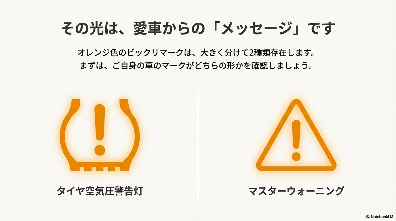 レクサスのオレンジ色警告灯の種類：タイヤ空気圧警告灯とマスターウォーニング