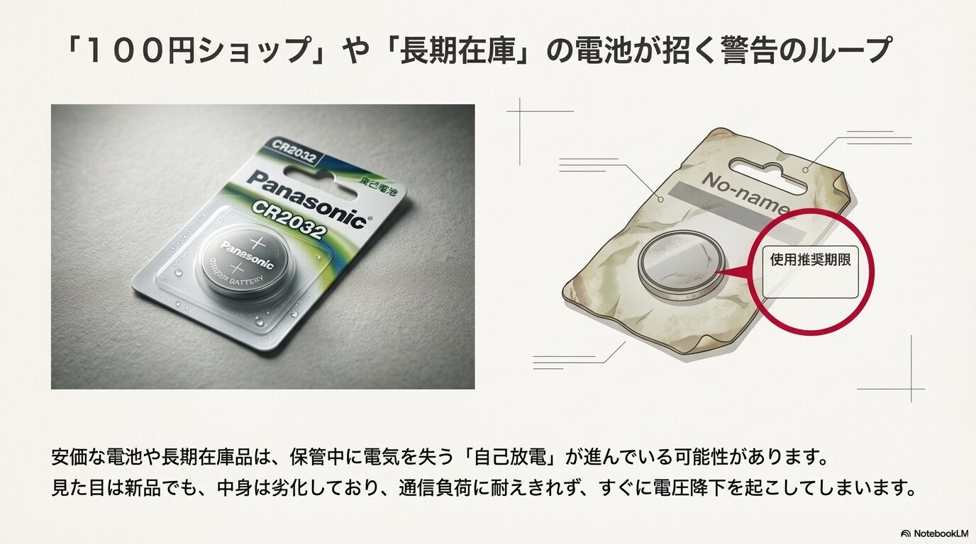 自己放電が進んだ劣化した電池が通信負荷に耐えられず電圧降下を起こす仕組みの解説