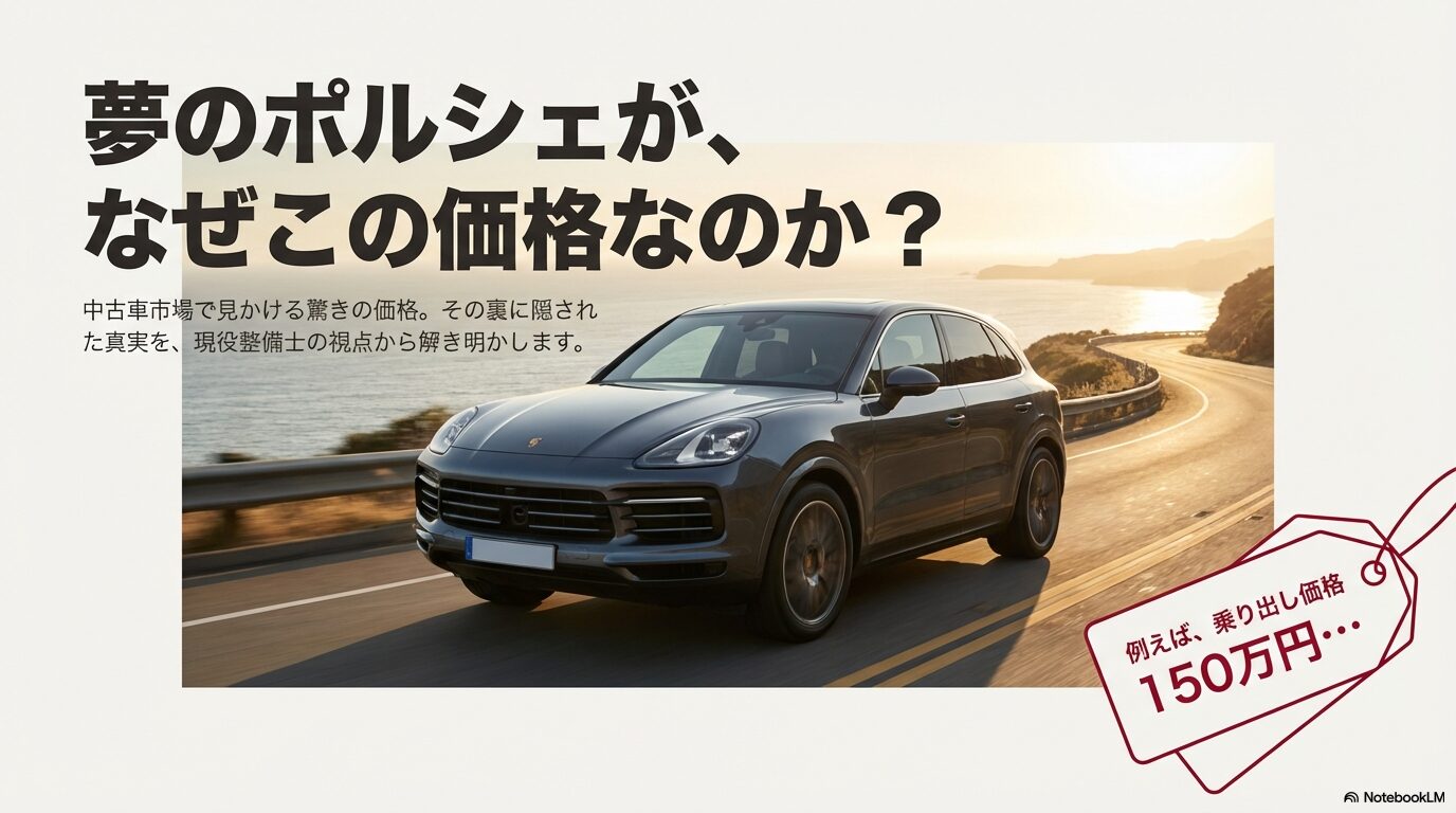 ポルシェ・カイエンの流通量が多く、需要に対して供給が過多であるため中古価格が下落することを示すグラフ