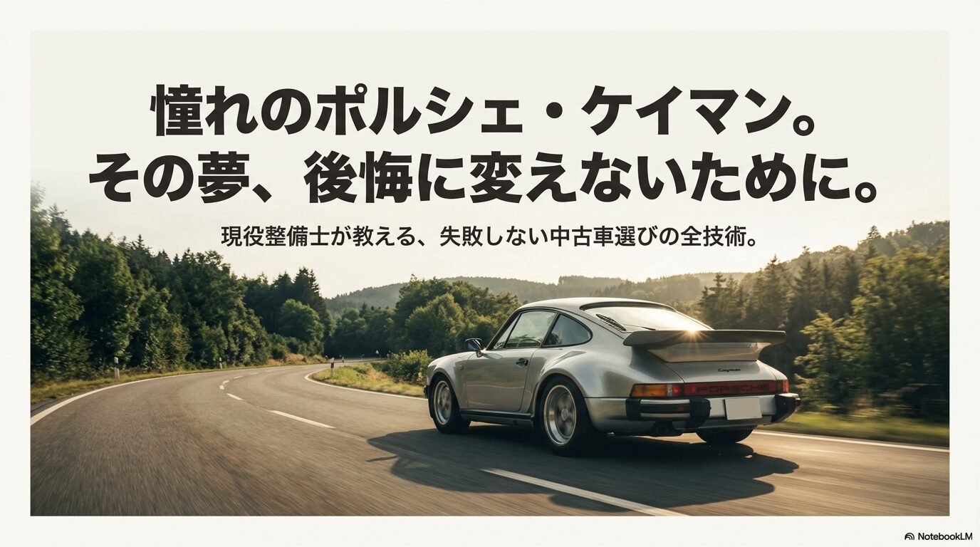 現役整備士が教えるポルシェ・ケイマンの中古車選びの全技術スライド表紙