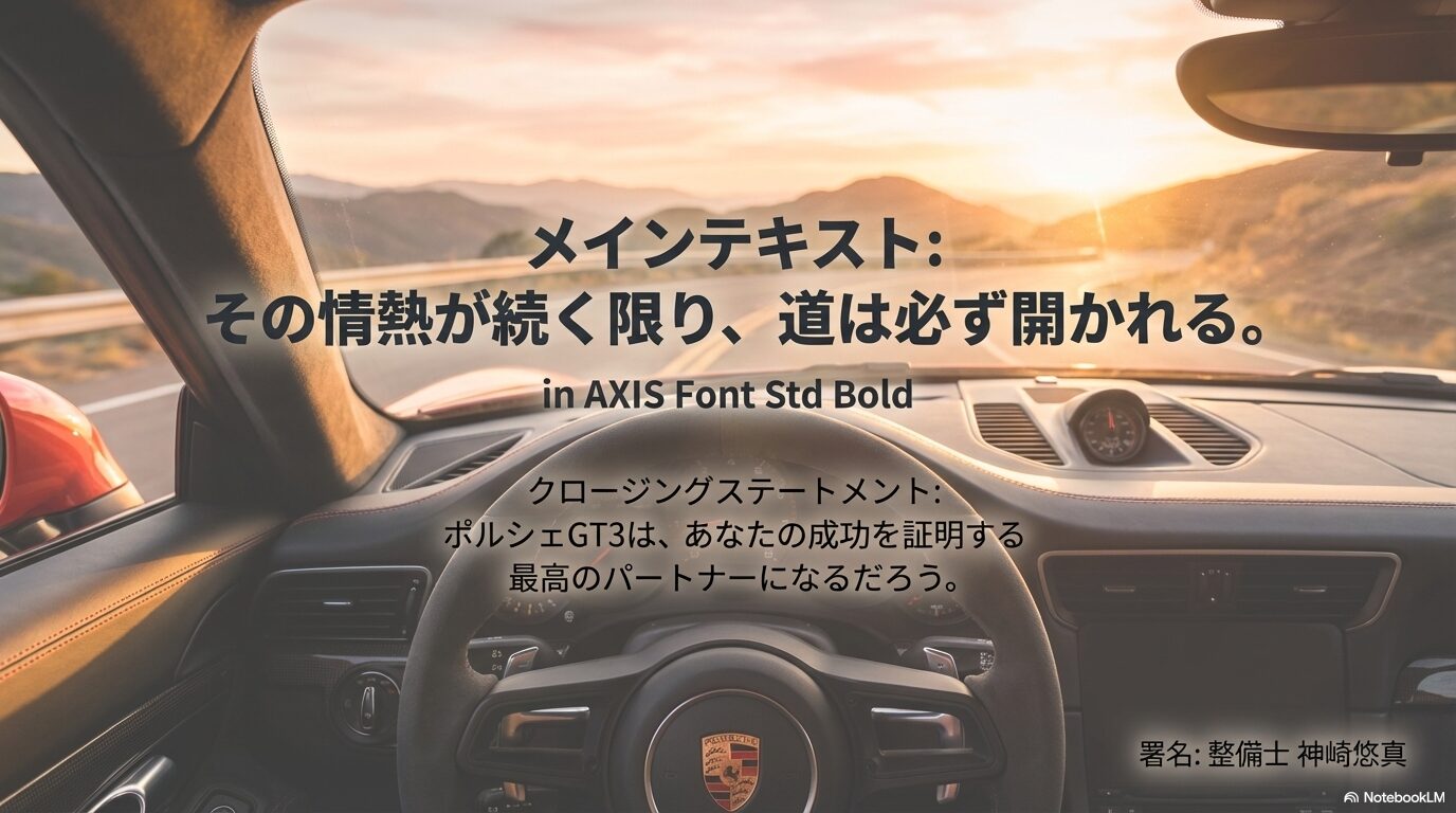「その情熱が続く限り、道は必ず開かれる」というメッセージと整備士神崎悠真の署名が入ったクロージングスライド