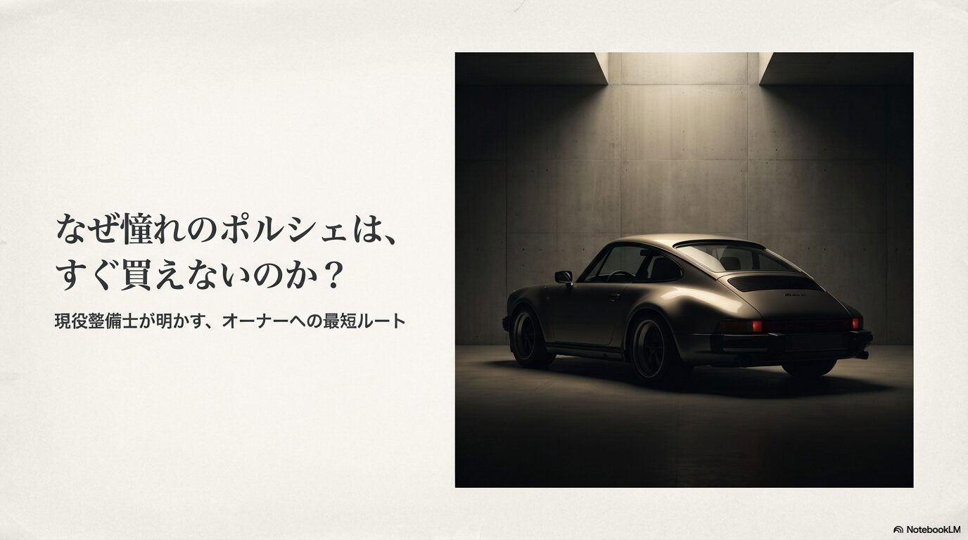 憧れのポルシェを新車で手に入れるための最短ルートを現役整備士が解説するスライドの表紙