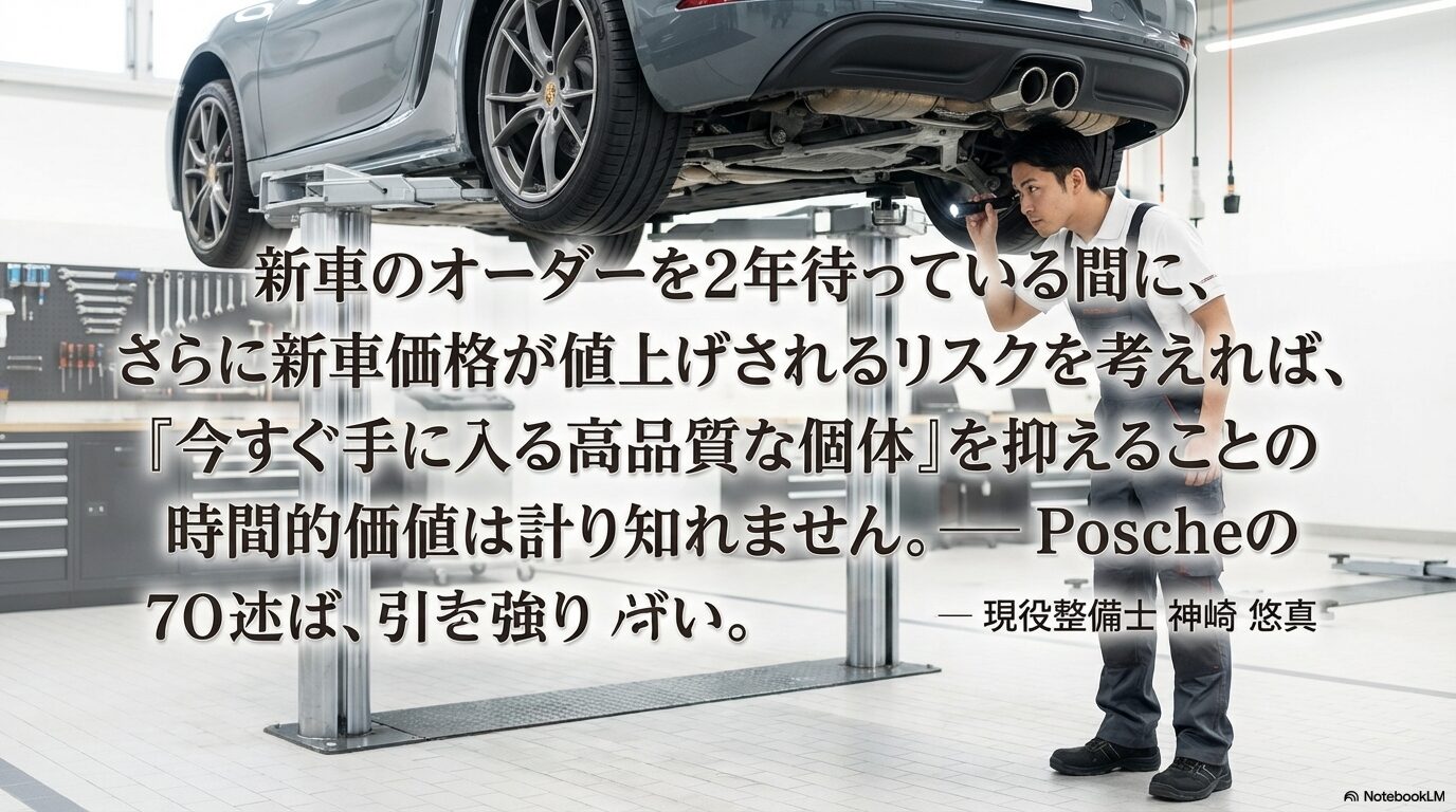 整備士の神崎悠真が、値上げリスクを考慮して今すぐ手に入る高品質な認定中古車を選ぶ価値を説くメッセージ