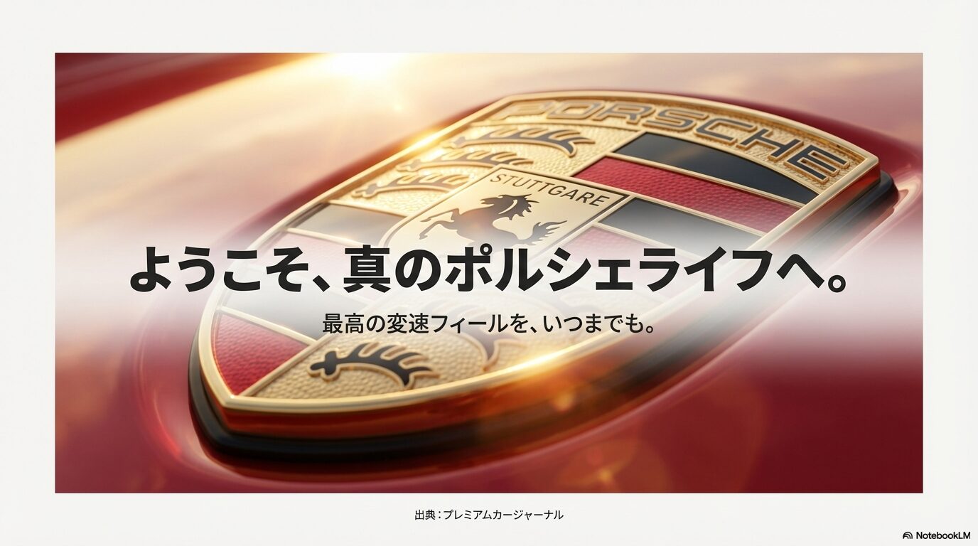 最高の変速フィールを維持し、真のポルシェライフへ歓迎するメッセージスライド