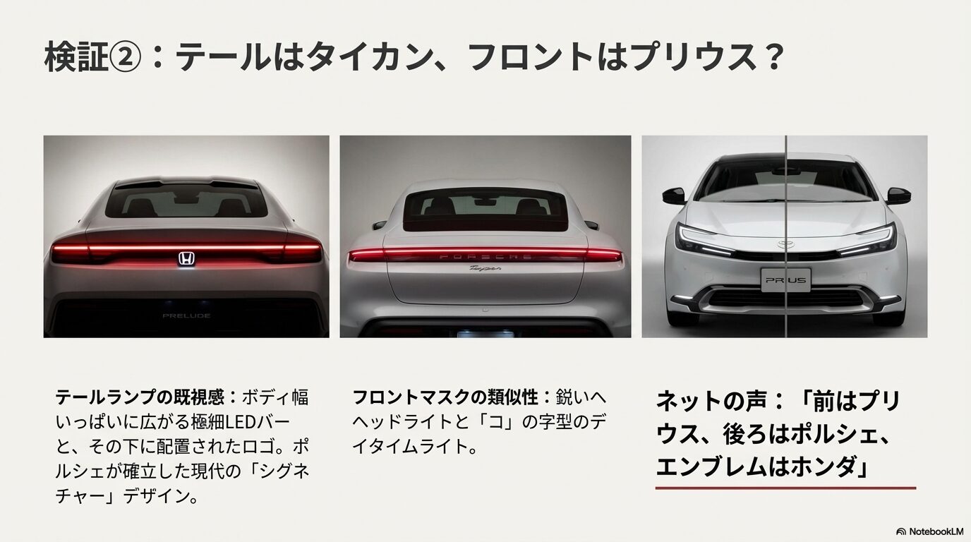 タイカン風の一文字テールランプとプリウス風フロントマスクのデザイン詳細比較