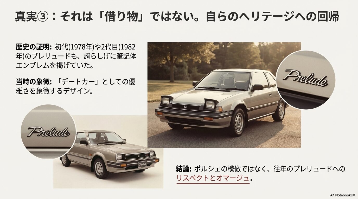 初代プレリュードの筆記体エンブレムとホンダのヘリテージへの回帰