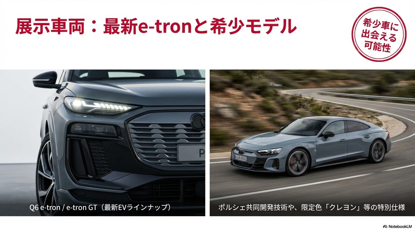 アウディQ6 e-tronと希少な限定カラーモデルの展示車両