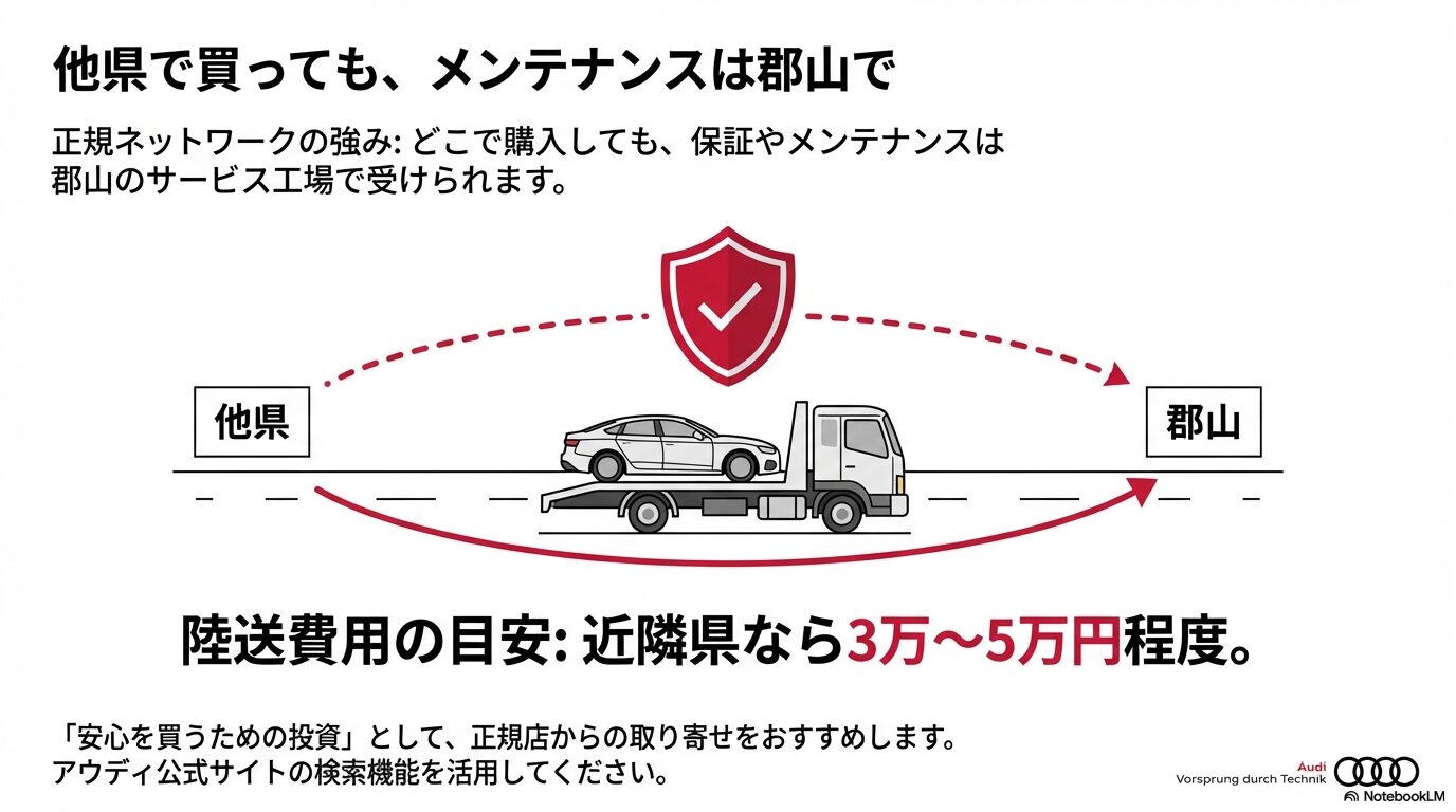 郡山から約1時間30分でアクセス可能な仙台・宇都宮の正規ディーラーを探すための近隣エリアマップ