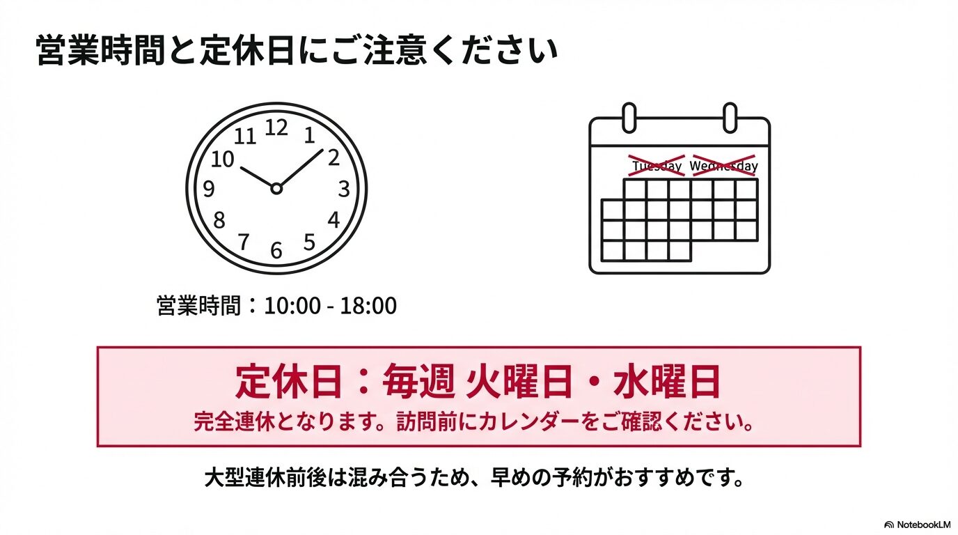 Audi杉並の営業時間と定休日カレンダー
代替テキスト: Audi杉並の営業時間(10:00-18:00)と、毎週火曜・水曜が
