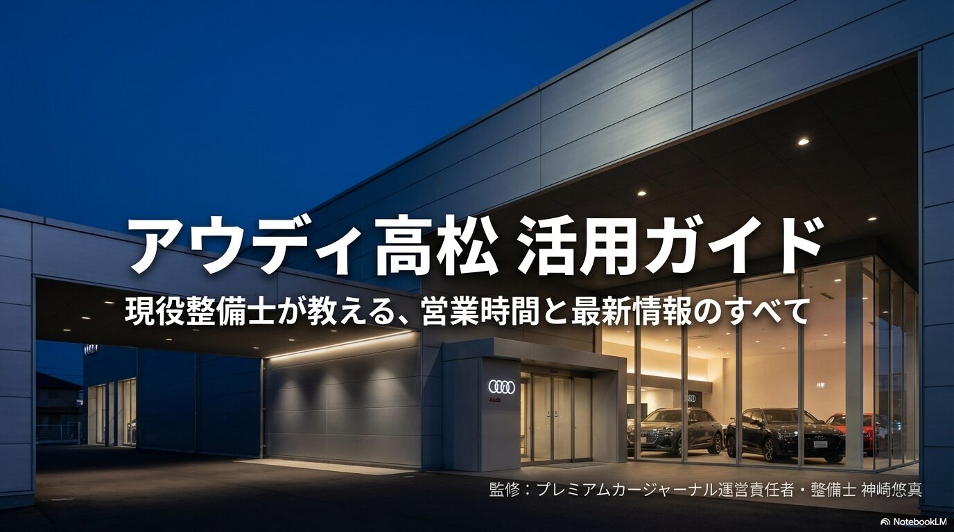 アウディ高松の週末・祝日は夜20時まで営業。仕事帰りや夕食後の商談が可能なことを示す案内スライド。

2. サービス部門の受付時間に関するスライド