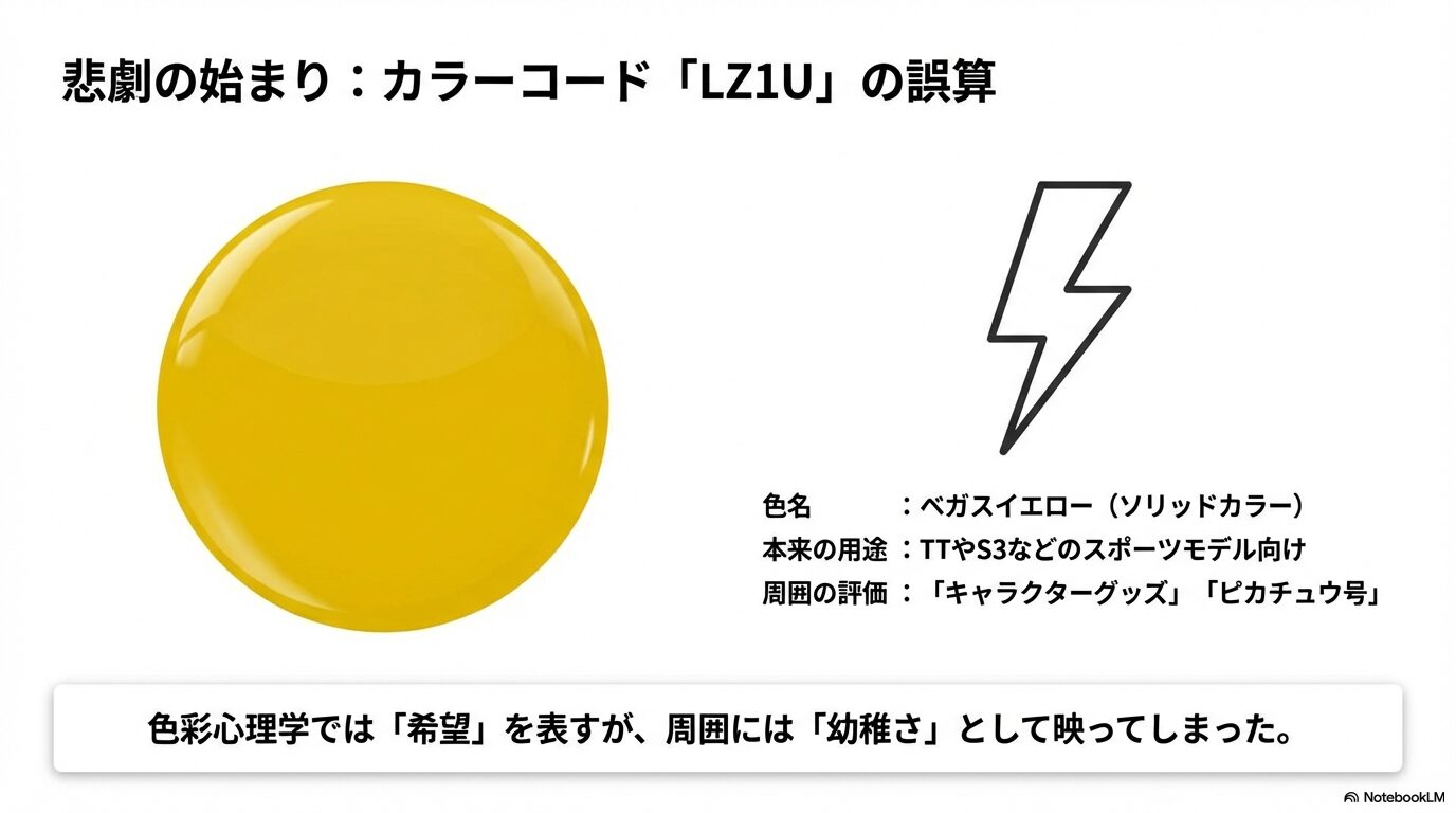 アウディのカラーコードLZ1Uベガスイエローが「ピカチュウ号」と呼ばれるようになった背景と色彩心理学的分析