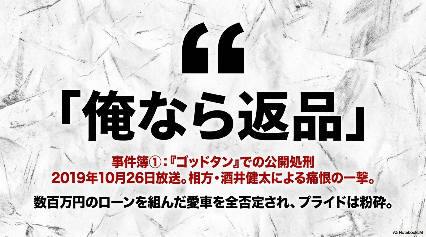 テレビ番組「ゴッドタン」で相方の酒井健太さんに愛車を「俺なら返品」と酷評された事件のまとめ