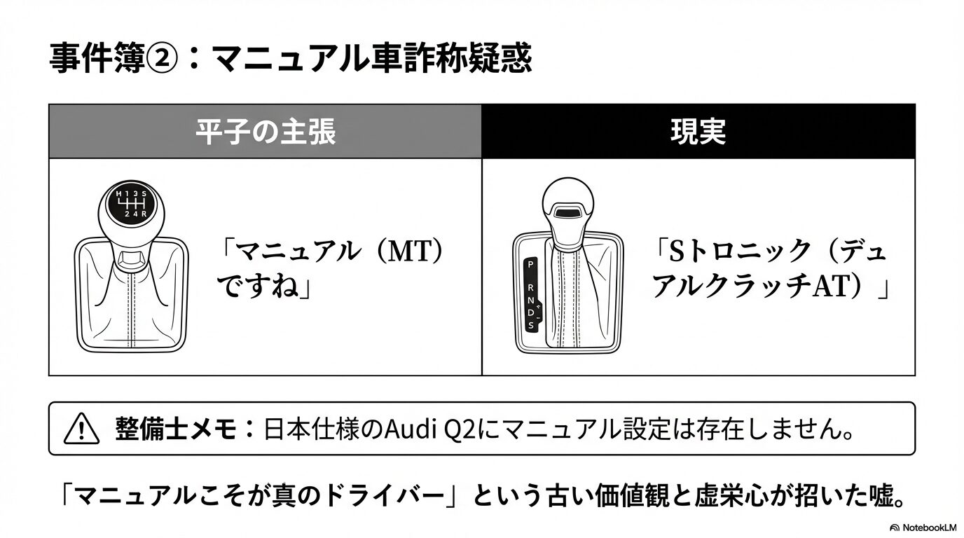 平子祐希さんがMT車と主張したアウディQ2の現実はAT（Sトロニック）であったことを示す比較解説