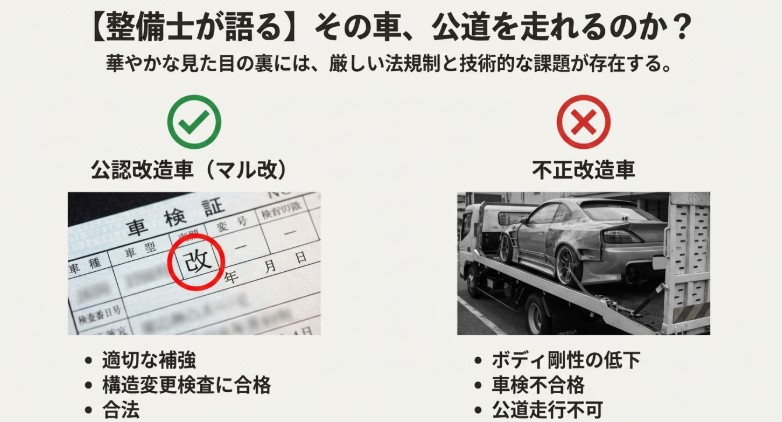 不正改造車と公認改造車（マル改）の違いと公道走行のリスクに関する整備士解説