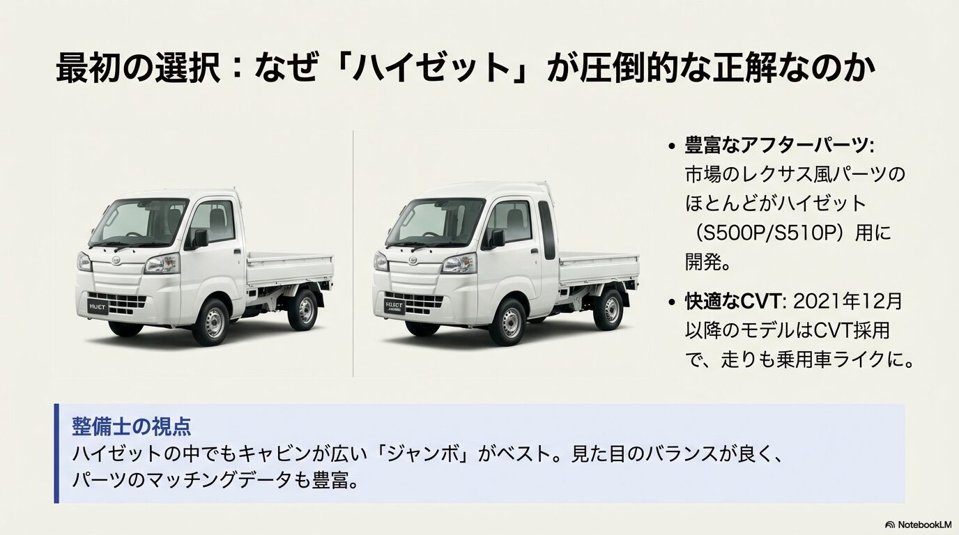 アフターパーツが豊富でキャビンが広いダイハツハイゼットトラックジャンボがカスタムに最適な理由