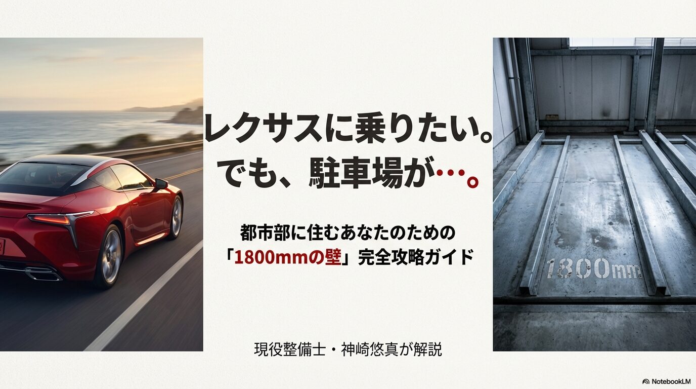 都市部のマンション駐車場にある「1800mmの壁」を攻略するための、現役整備士によるレクサス選びガイドのタイトルスライド