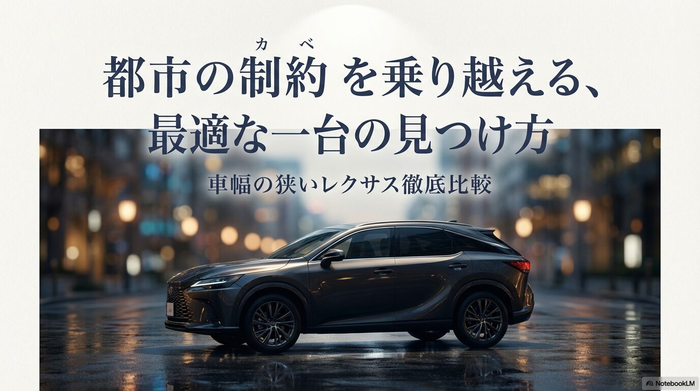 車幅の狭いレクサスを徹底比較し、都市部での最適な一台を見つけるためのガイドスライドの表紙。