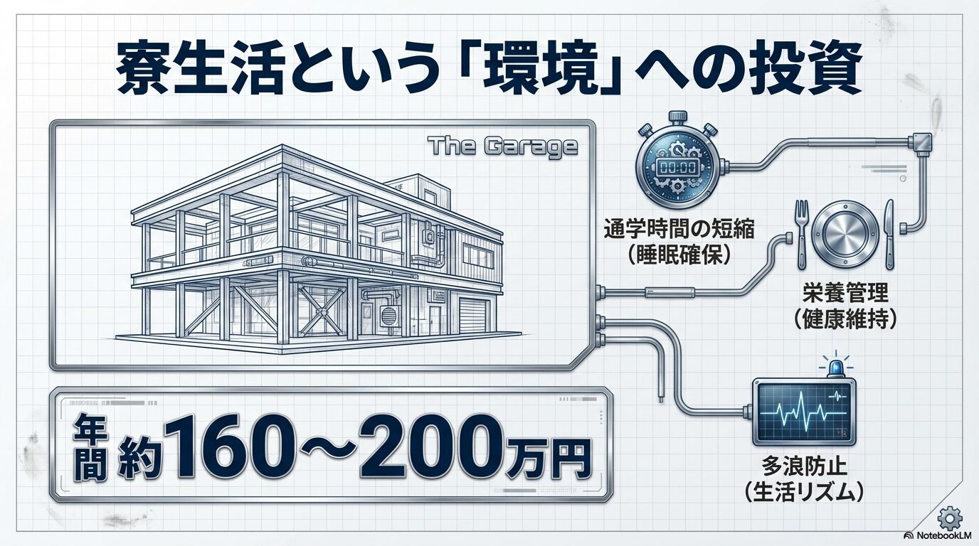 レクサス教育センターの寮生活にかかる費用と、通学時間短縮や栄養管理などのメリット。