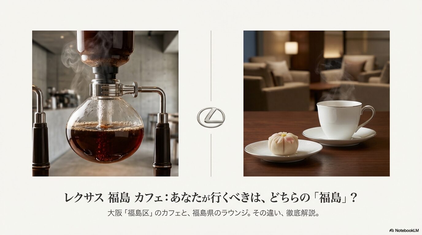 レクサス福島のカフェについて、大阪市福島区と福島県福島市の2つの場所を比較するタイトル画像