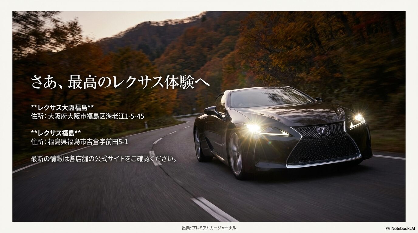 レクサス大阪福島とレクサス福島の住所を併記したまとめスライド