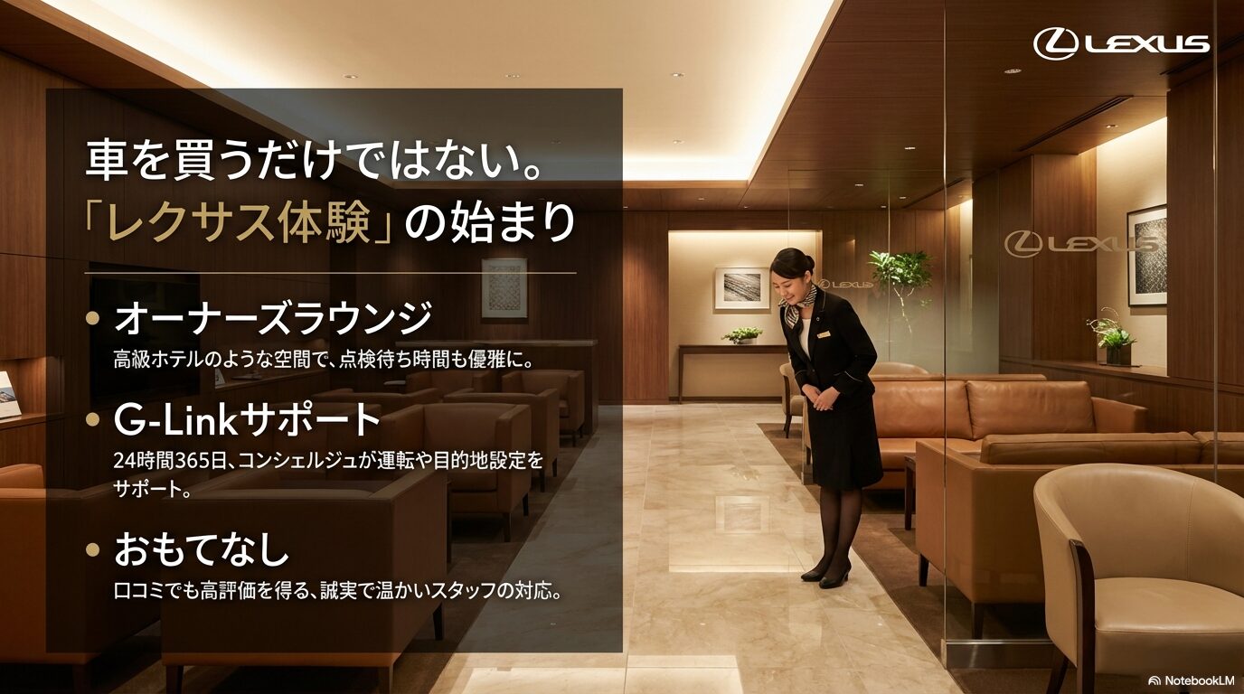 オーナーズラウンジ、24時間365日のG-Linkサポート、誠実なおもてなしなど、レクサスオーナーが享受できる特別な体験。