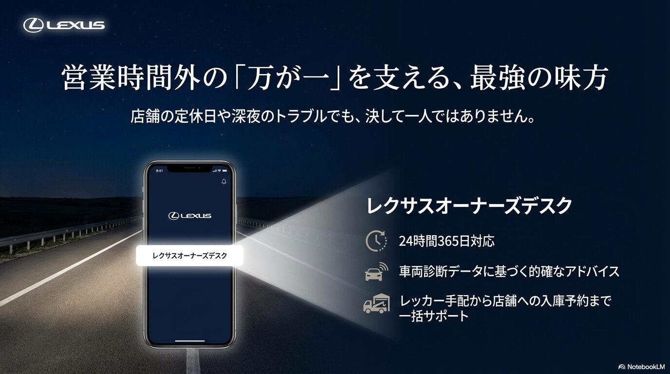 営業時間外のトラブルをサポートするレクサスオーナーズデスクのサービス内容紹介画像