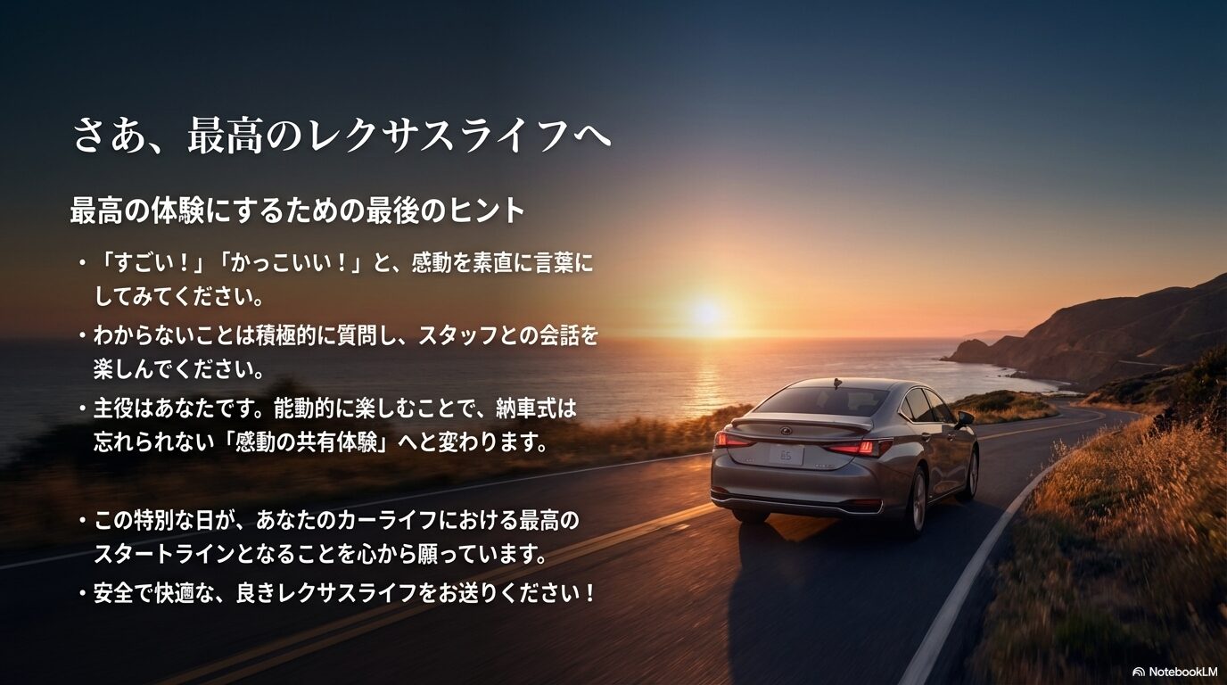 納車式を感動の共有体験にし、最高のレクサスライフをスタートさせるためのメッセージ 。