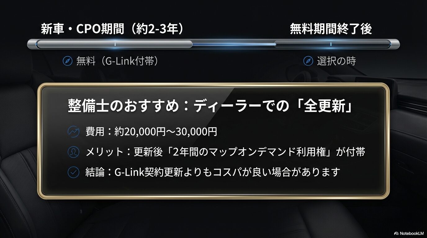 レクサス地図更新の費用対効果:無料期間終了後の選択肢と全更新のメリット
