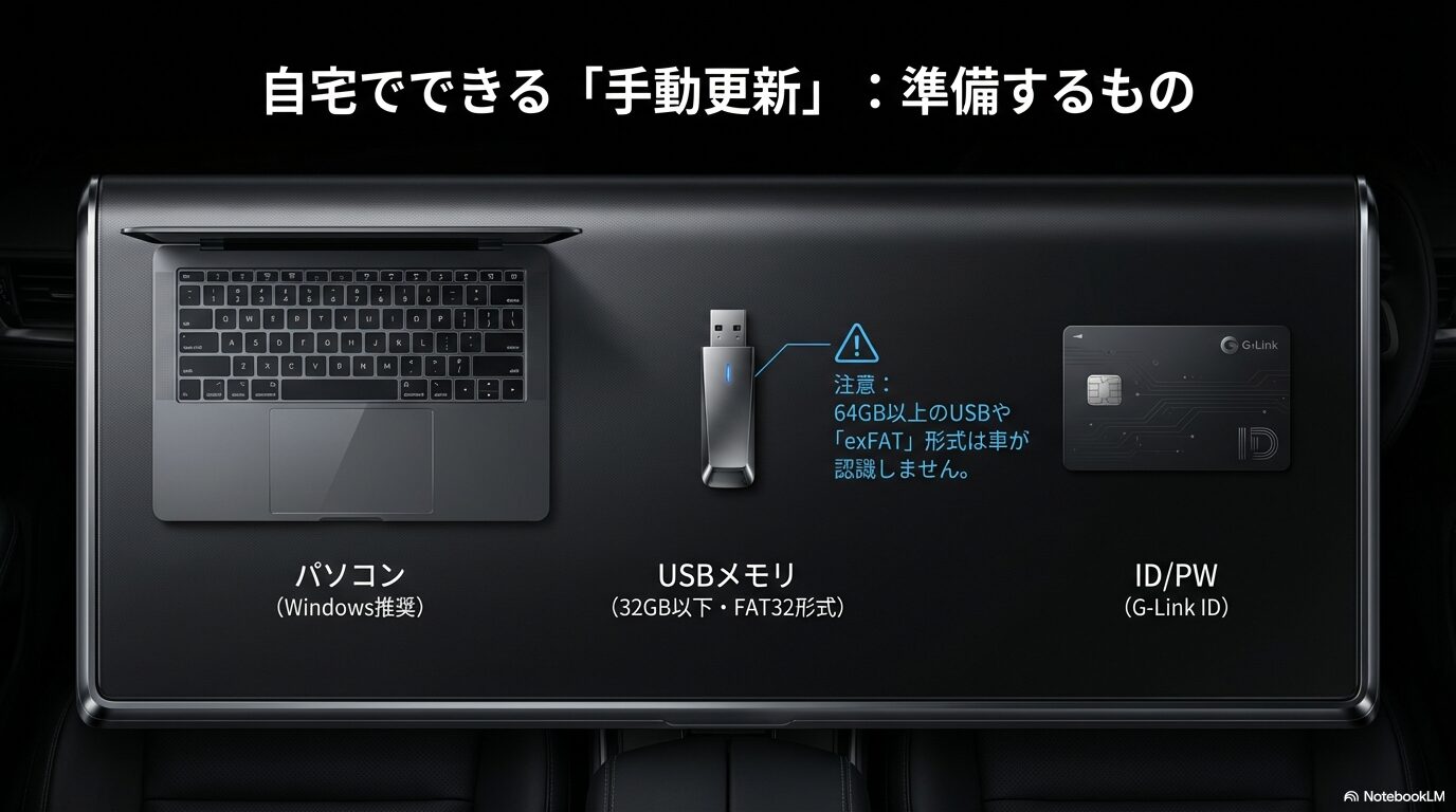 レクサス地図手動更新に必要なもの:パソコン、USBメモリ、G-Link IDの準備